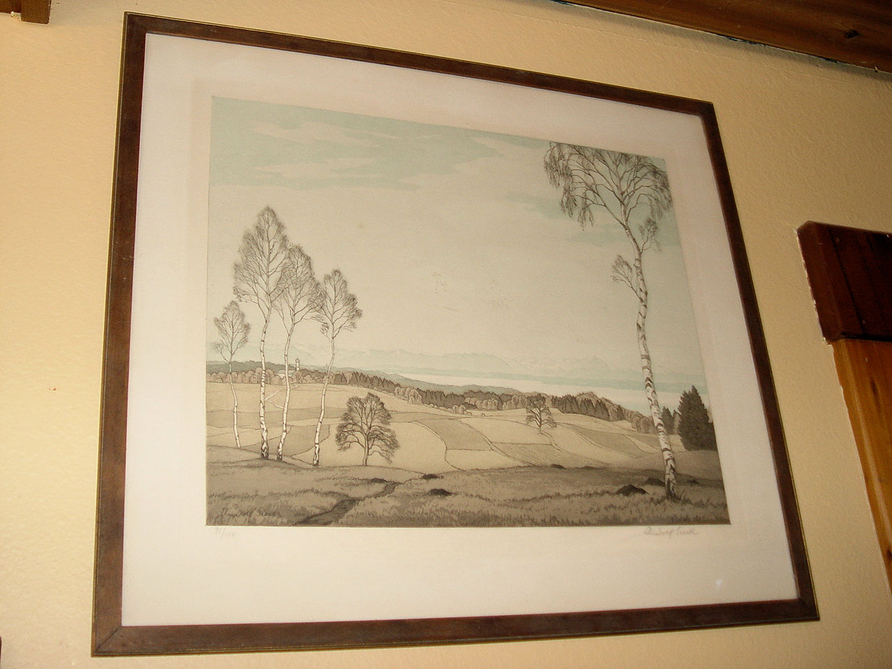 19th c. Framed Hand Colored
                                        Landscape Signed Etching by
                                        Rudolf Sieck