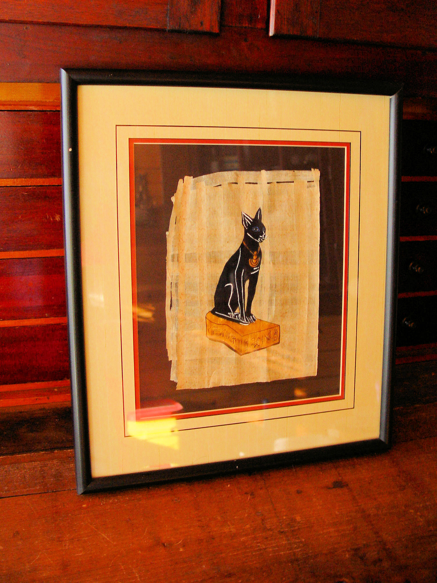 Framed Bastet Black Cat on
                                        Egyptian Papyrus Paper