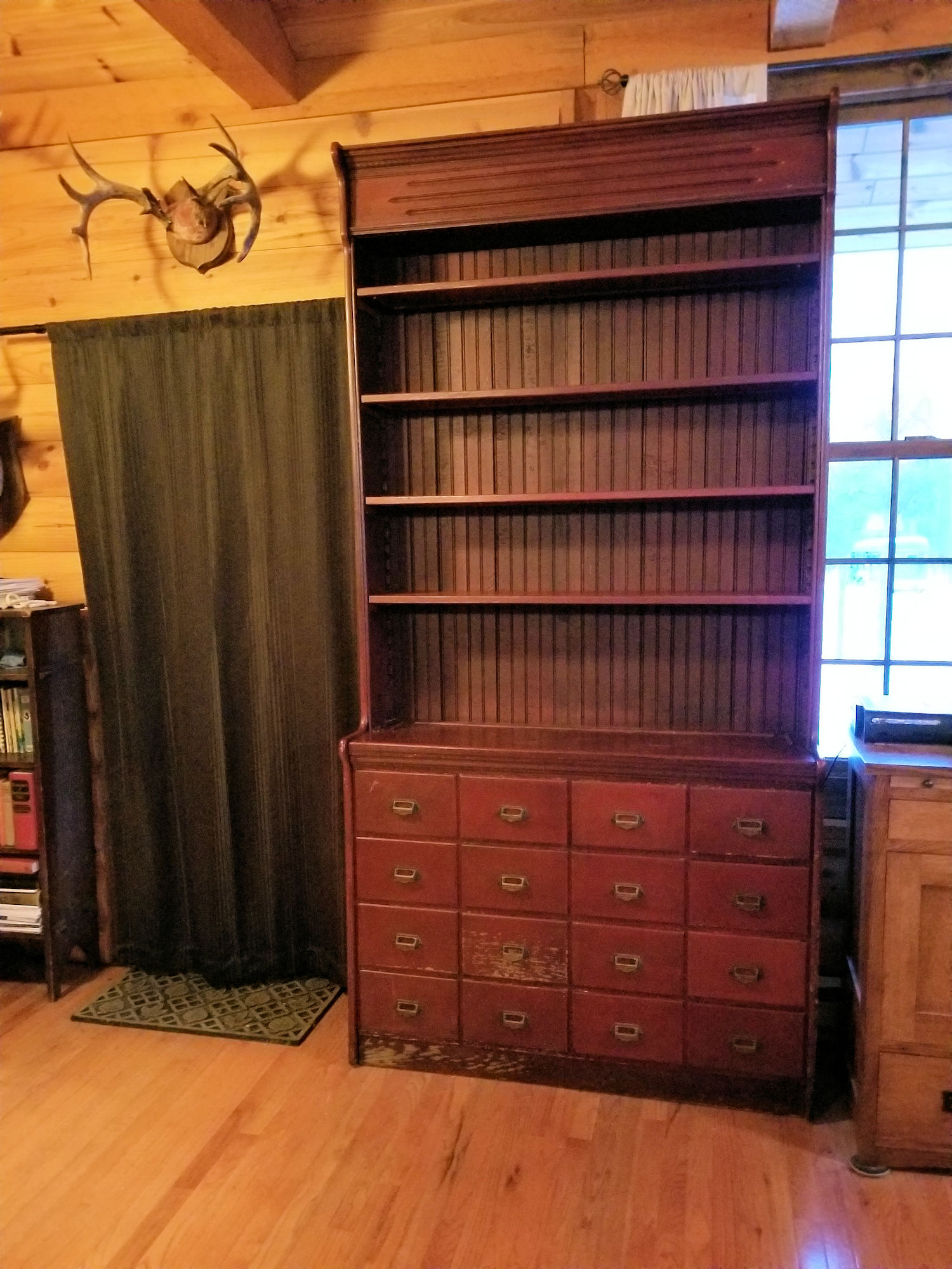 Tall 19th c Pharmacy Apothecary Drawer Display
                Cabinet / Bookcase