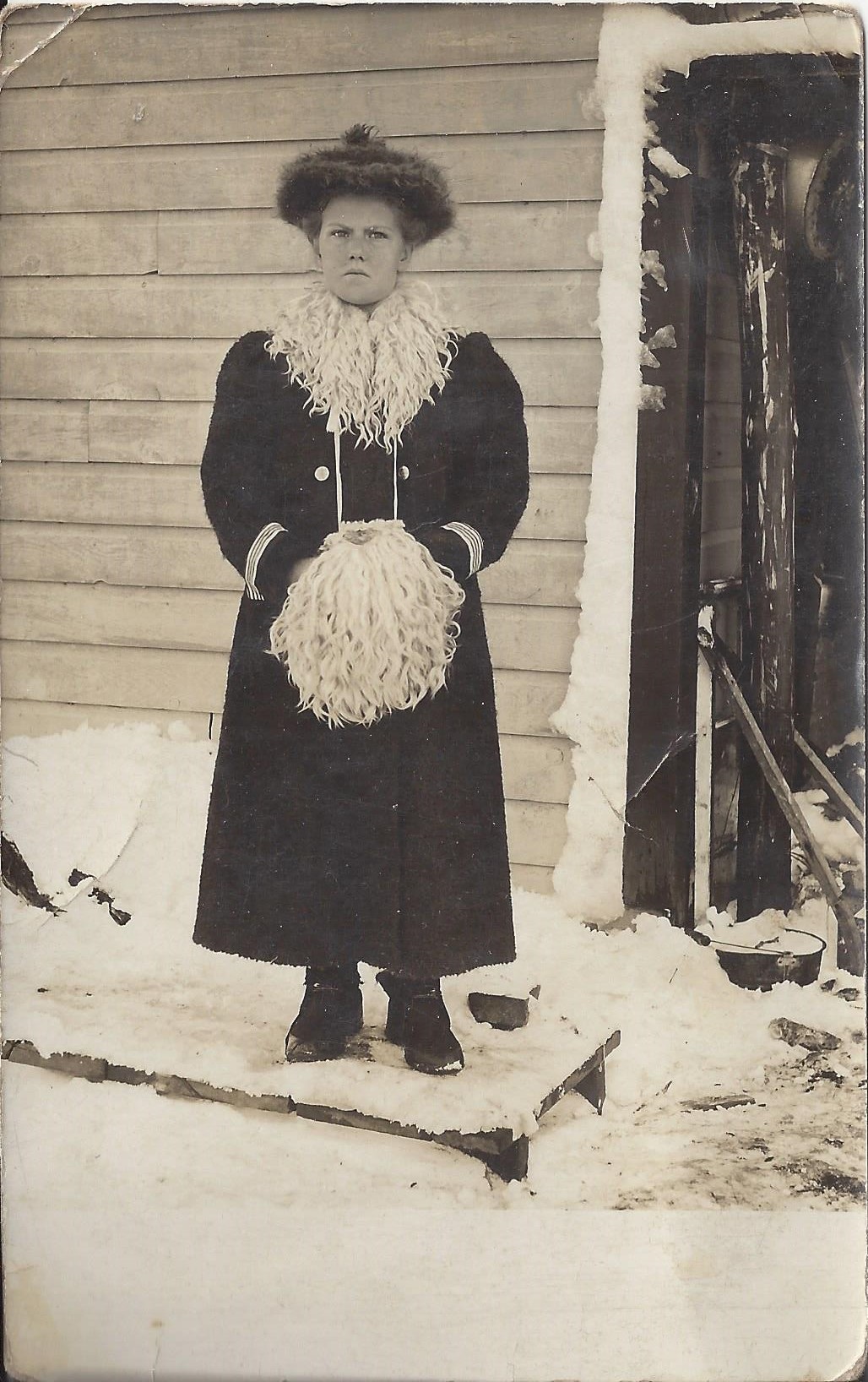 RPPC Wintertime
                                                Wisconsin; Woman with
                                                fleece collar, hand muff
                                                - A. S. Rockwell Photo