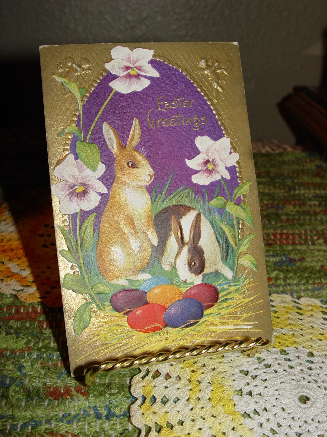 Antique Easter
                                                Postcard Rabbits,
                                                Colored Eggs and
                                                Pansies