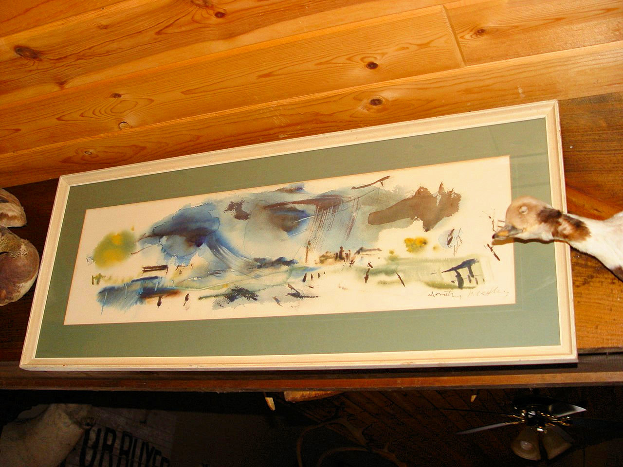 Mid-Century Abstract
                                        Watercolor, Blues, Greens and
                                        Browns - signed Bradley