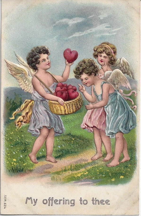 1900s Valentine
                                                Postcard "My
                                                Offering To Thee"
                                                Victorian Cupids
