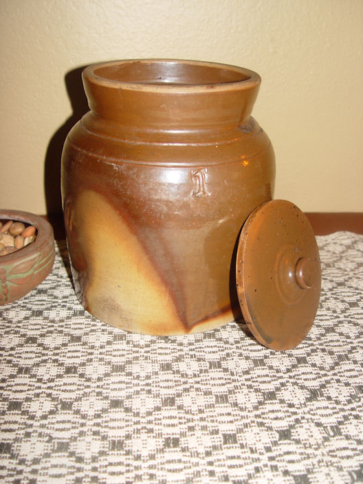 Ohio Glazed One Gallon
                                        Lidded Stoneware Crock Storage
                                        Jar Incised # 1