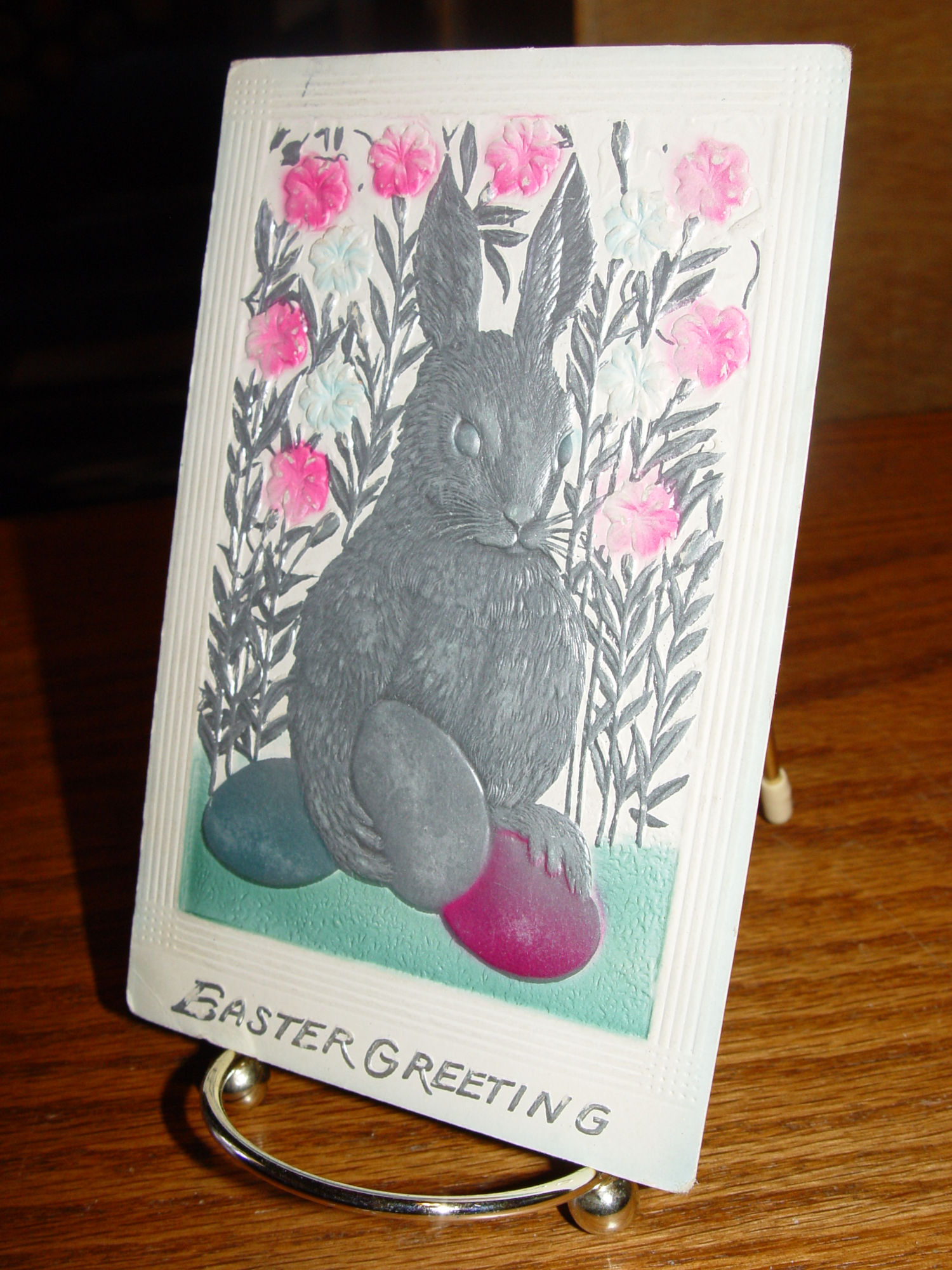 1900s Shiny,
                                                Silver Bunny Rabbit
                                                Vintage Postcard; Easter
                                                Greeting