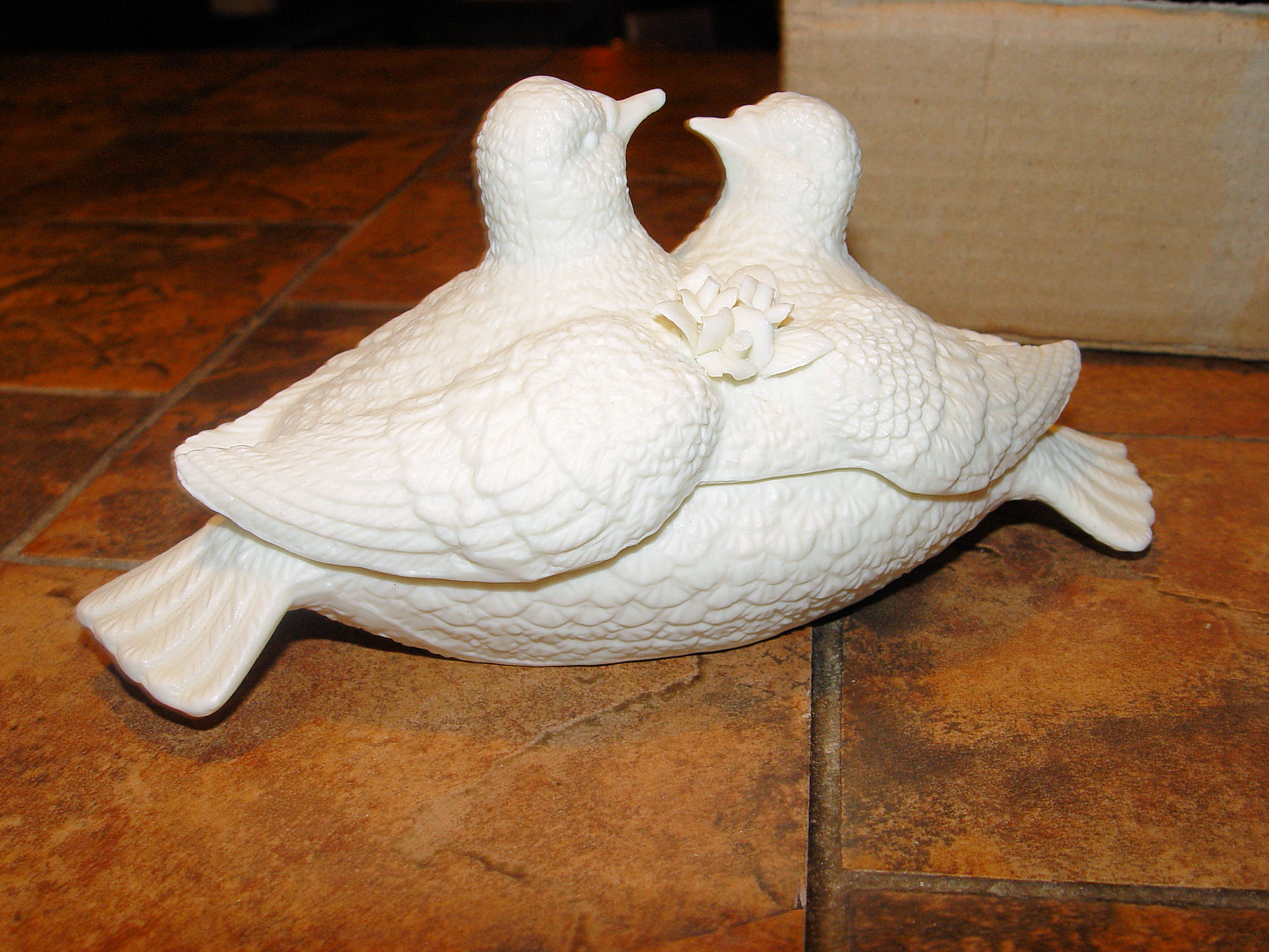 NOS Porcelain Bisque Doves
                                        Candy Dish, Jewelry Box