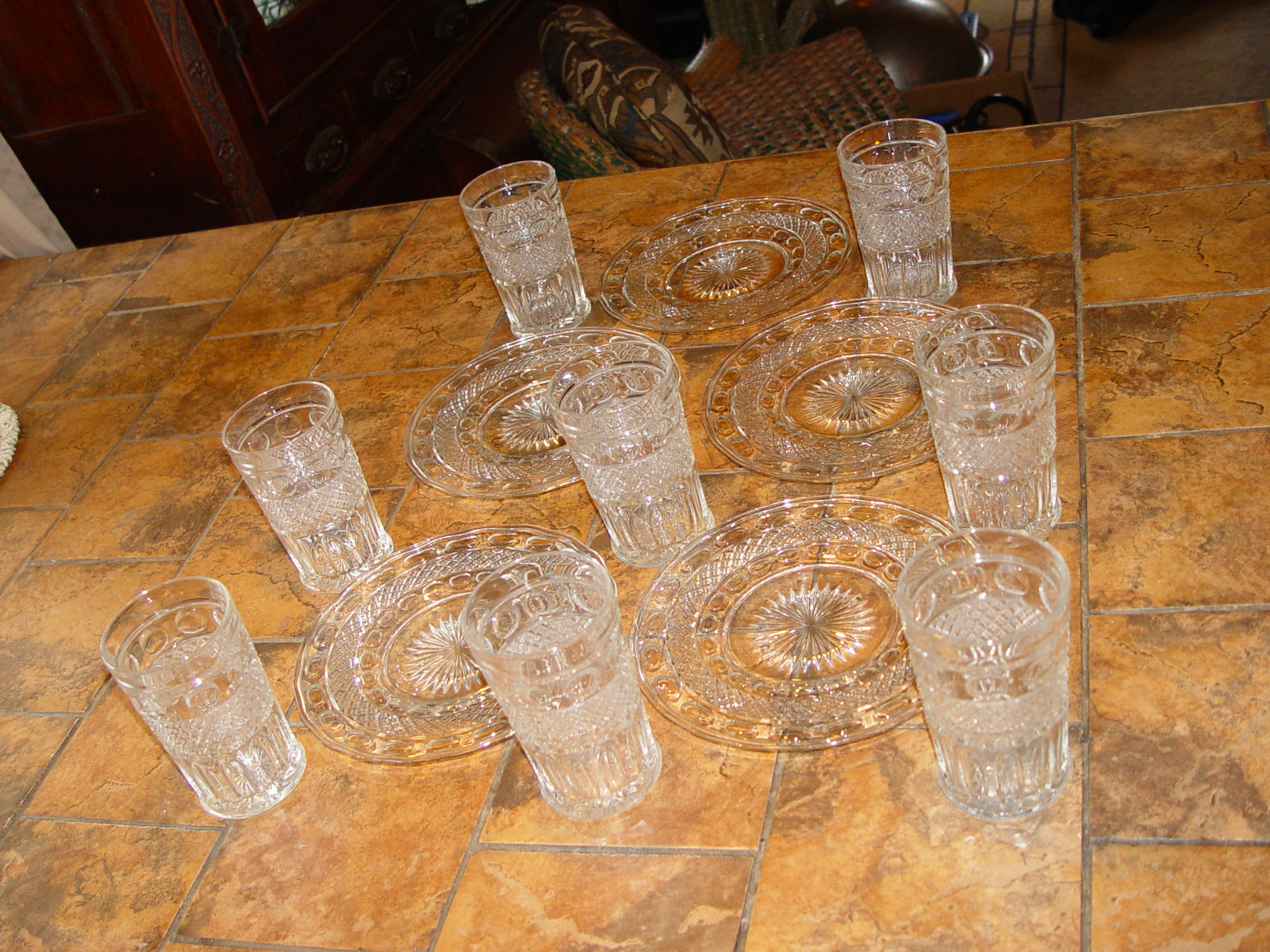 Diamond Band Elongated
                                        Thumbprint, McKee Plymouth Lot
                                        of 13 Water Tumblers, Luncheon
                                        Plates