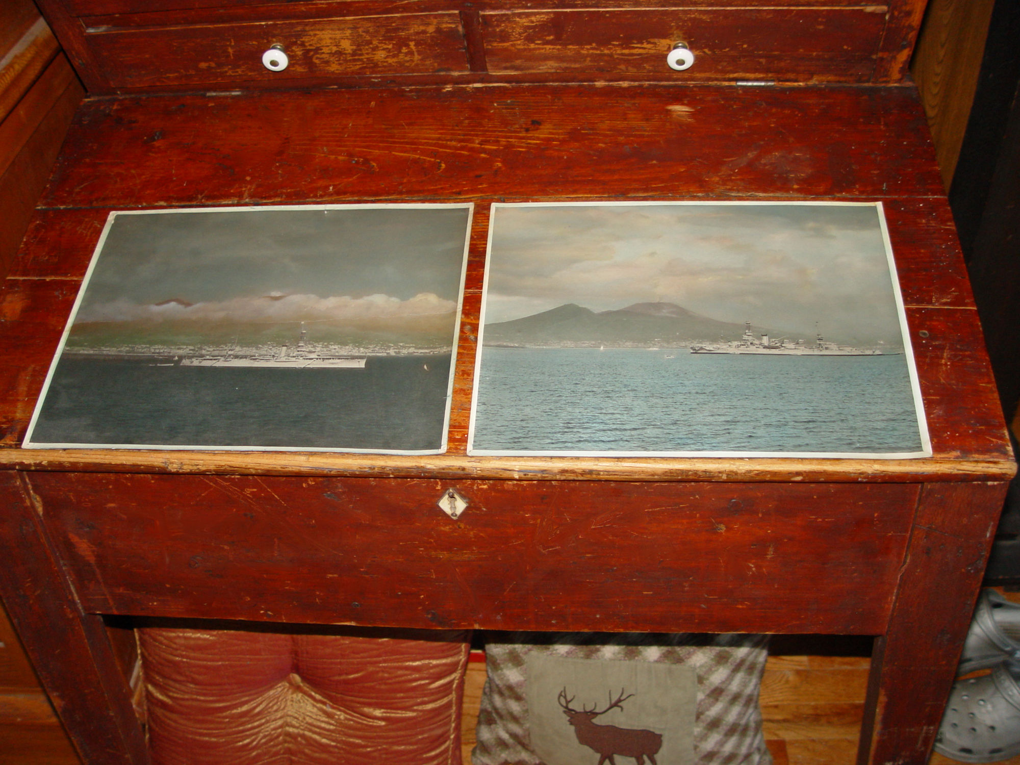 WWII Battleships Orig. Lrg.
                                        Photographs; Sagami Bay, Japan
                                        Mt. Fuji?