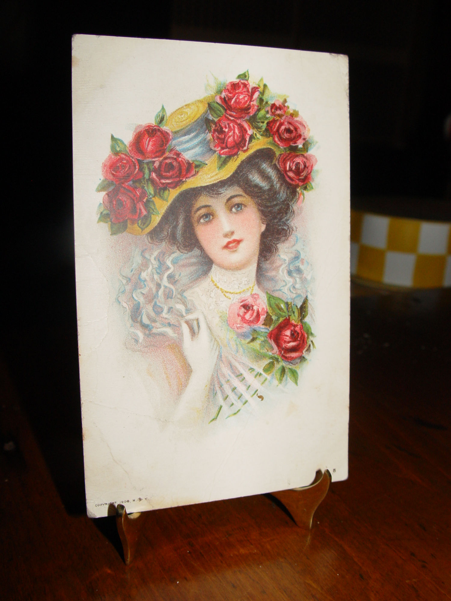 Victorian Woman
                                                with Pink & Red
                                                Roses 1908 Postcard