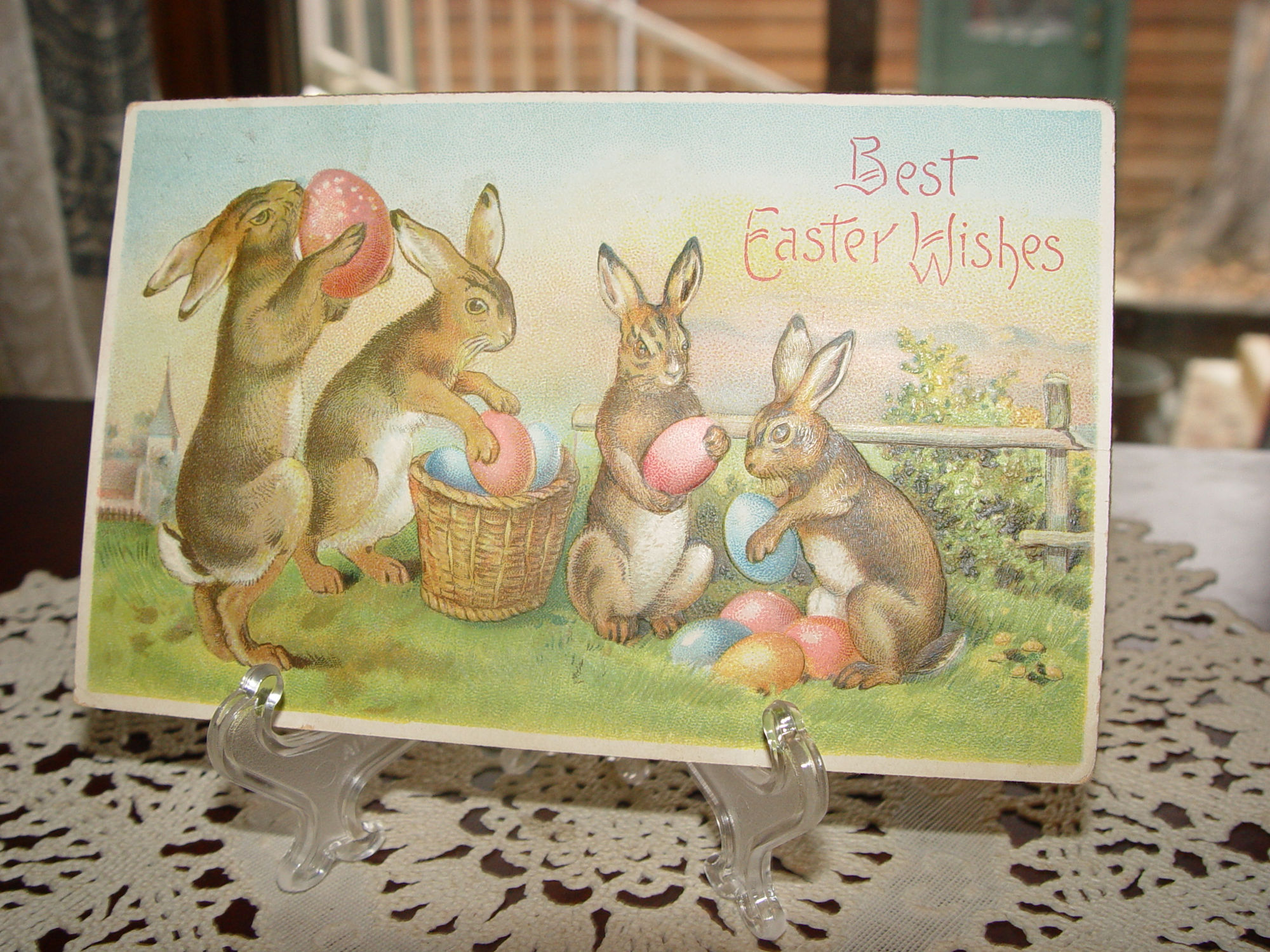 1909 Easter
                                                Postcard BW Germany
                                                Rabbits and Colored
                                                Eggs