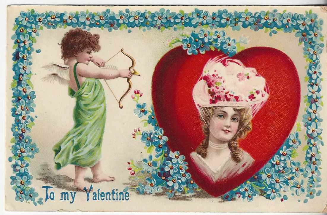 1911 "To
                                                my Valentine"
                                                Postcard; Victorian Girl
                                                Cupid Heart Cameo