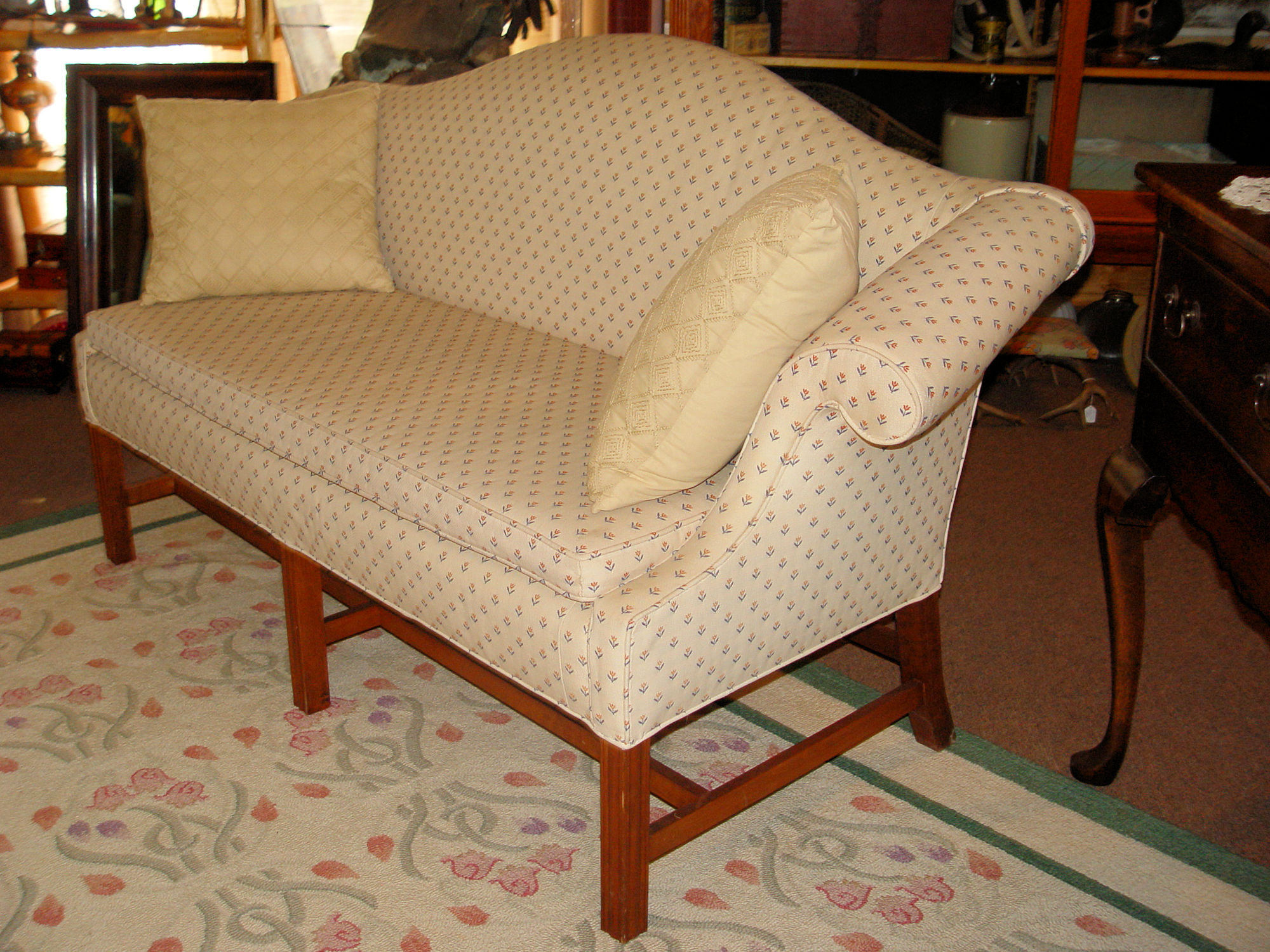 Early American
                        Camelback Sofa, Vintage Chippendale Style