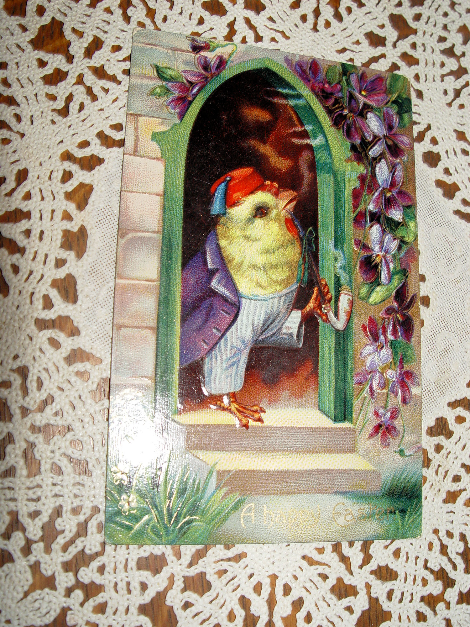 1910 Happy
                                                Easter Postcard -
                                                Anthropomorphic Dressed
                                                Chick, Smoking Pipe, Fez
                                                Hat