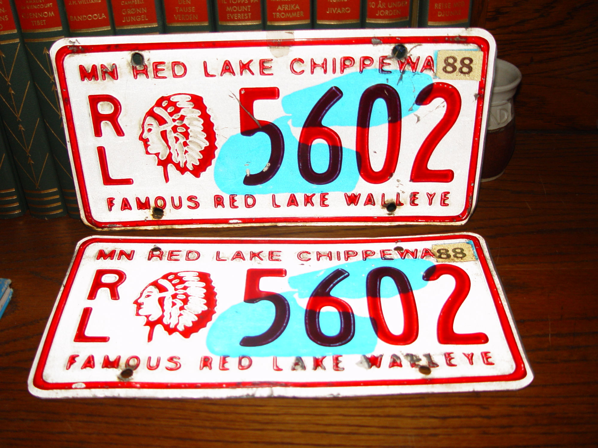 1988 Red Lake
                                Walleye Minnesota Chief Matched Pair
                                License Plates