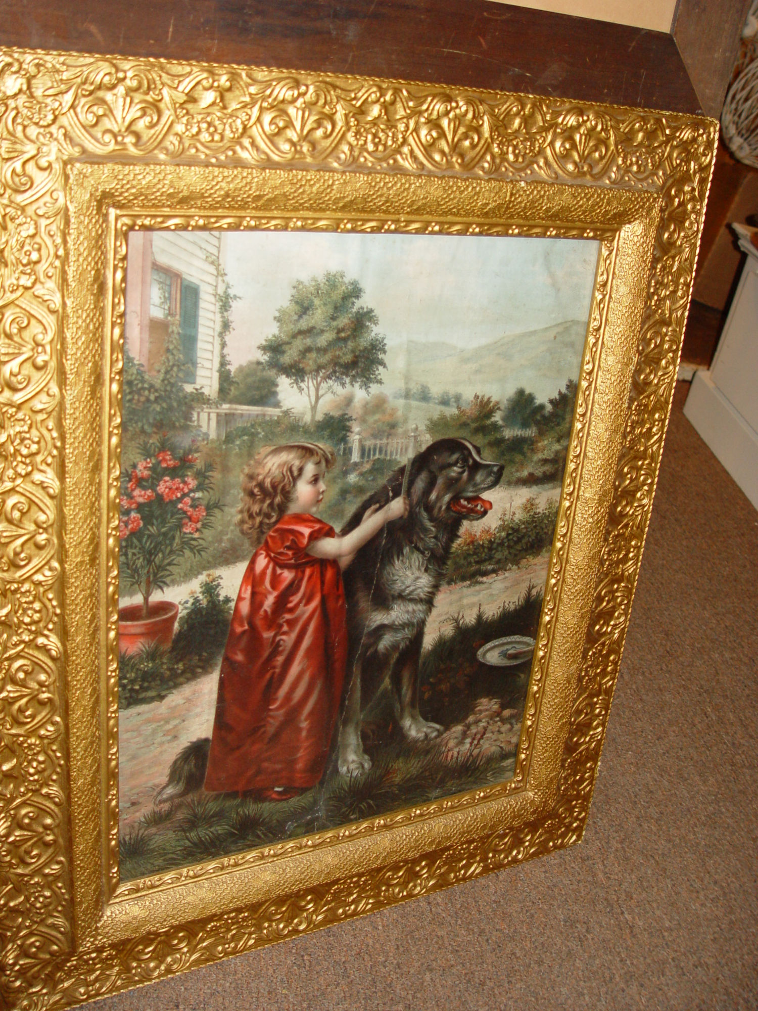 Framed Lithograph Print Of
                                        Girl With Newfoundland dog,
                                        "Nero's Morning
                                        Toilet"