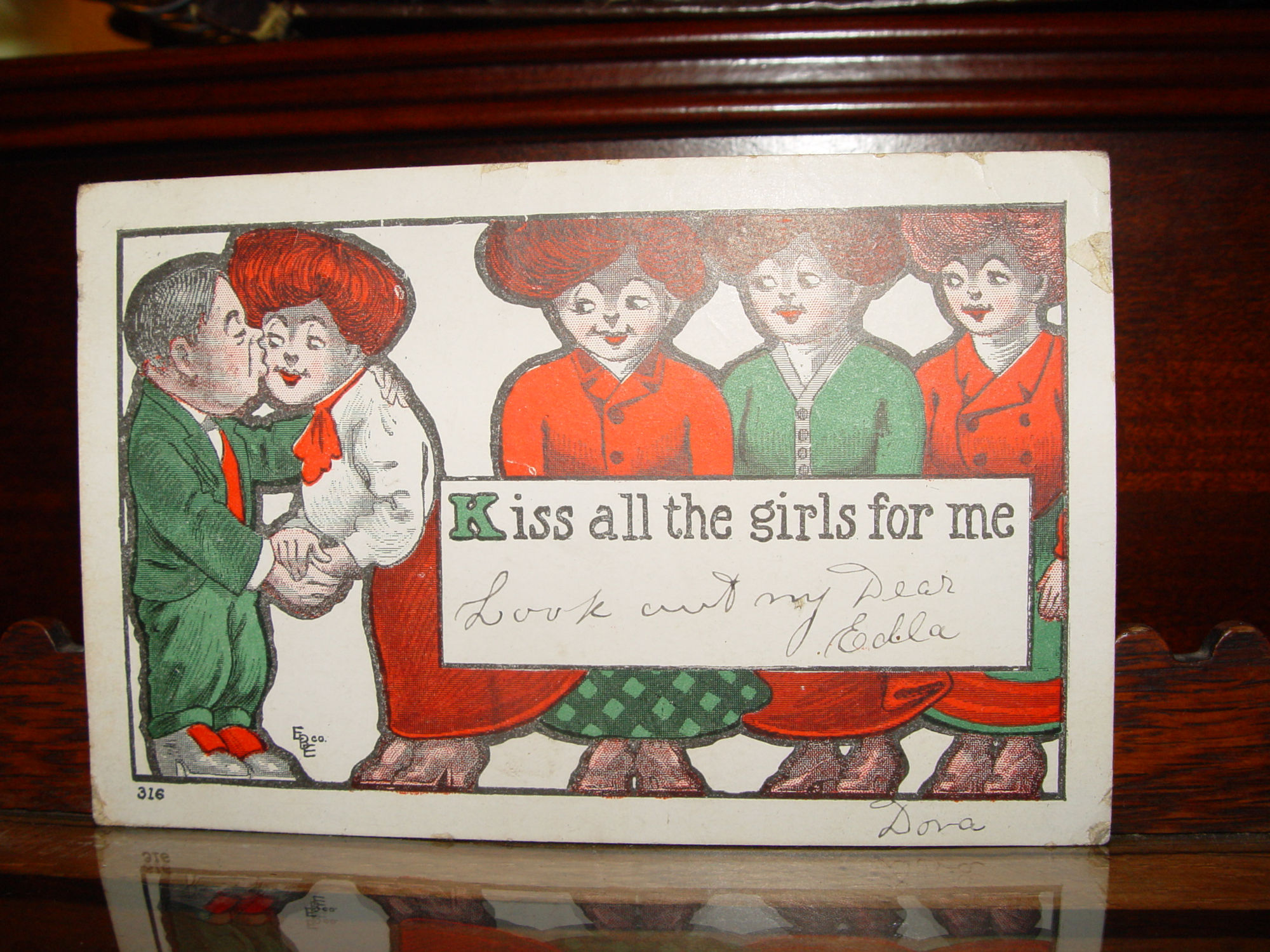 1907 EBE Co.
                                                'Kiss all the girls for
                                                me' Novelty Postcard