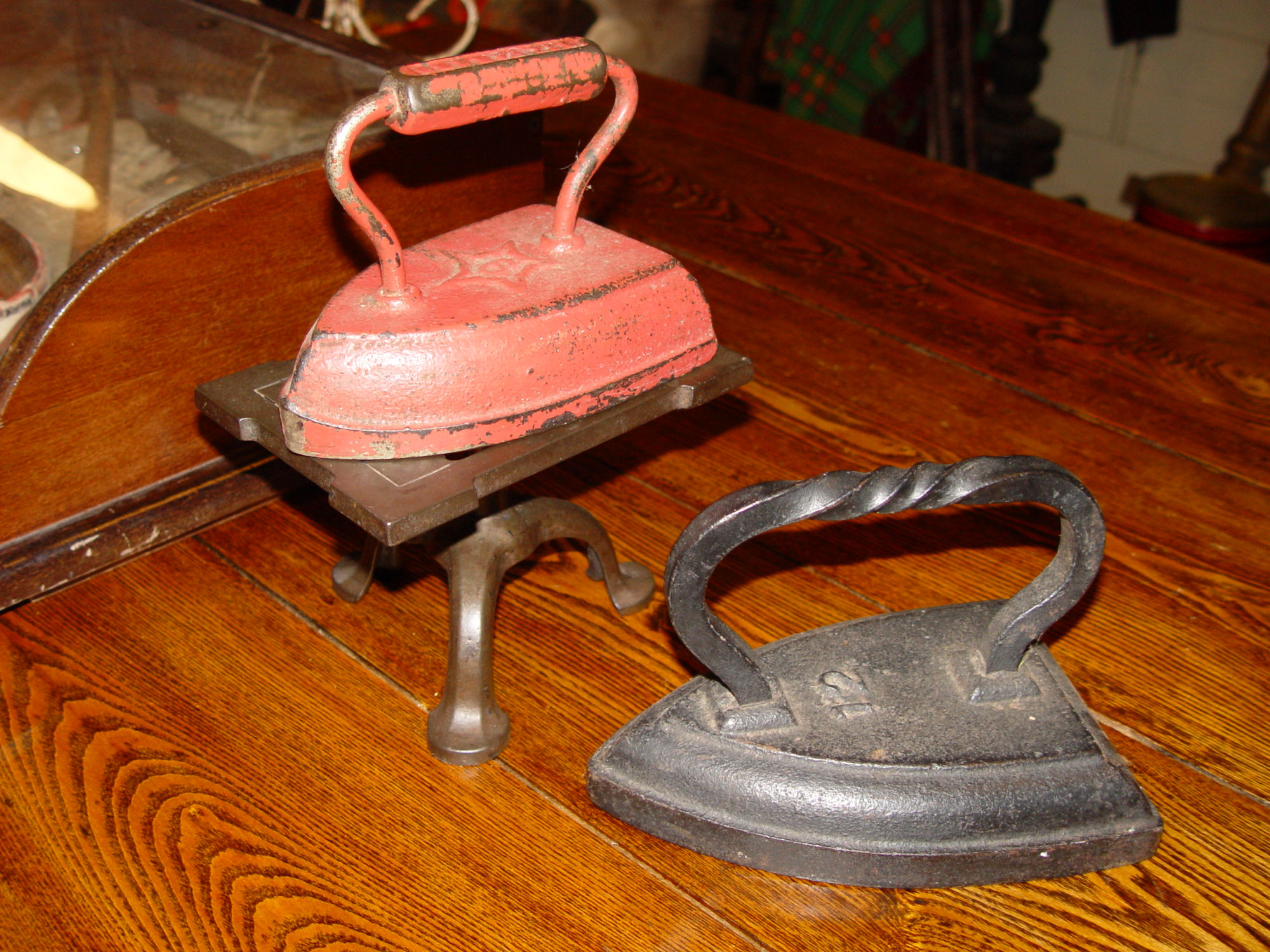 Antique Sad
                        Irons No. 9, No. 12 and Cast Iron Trivet