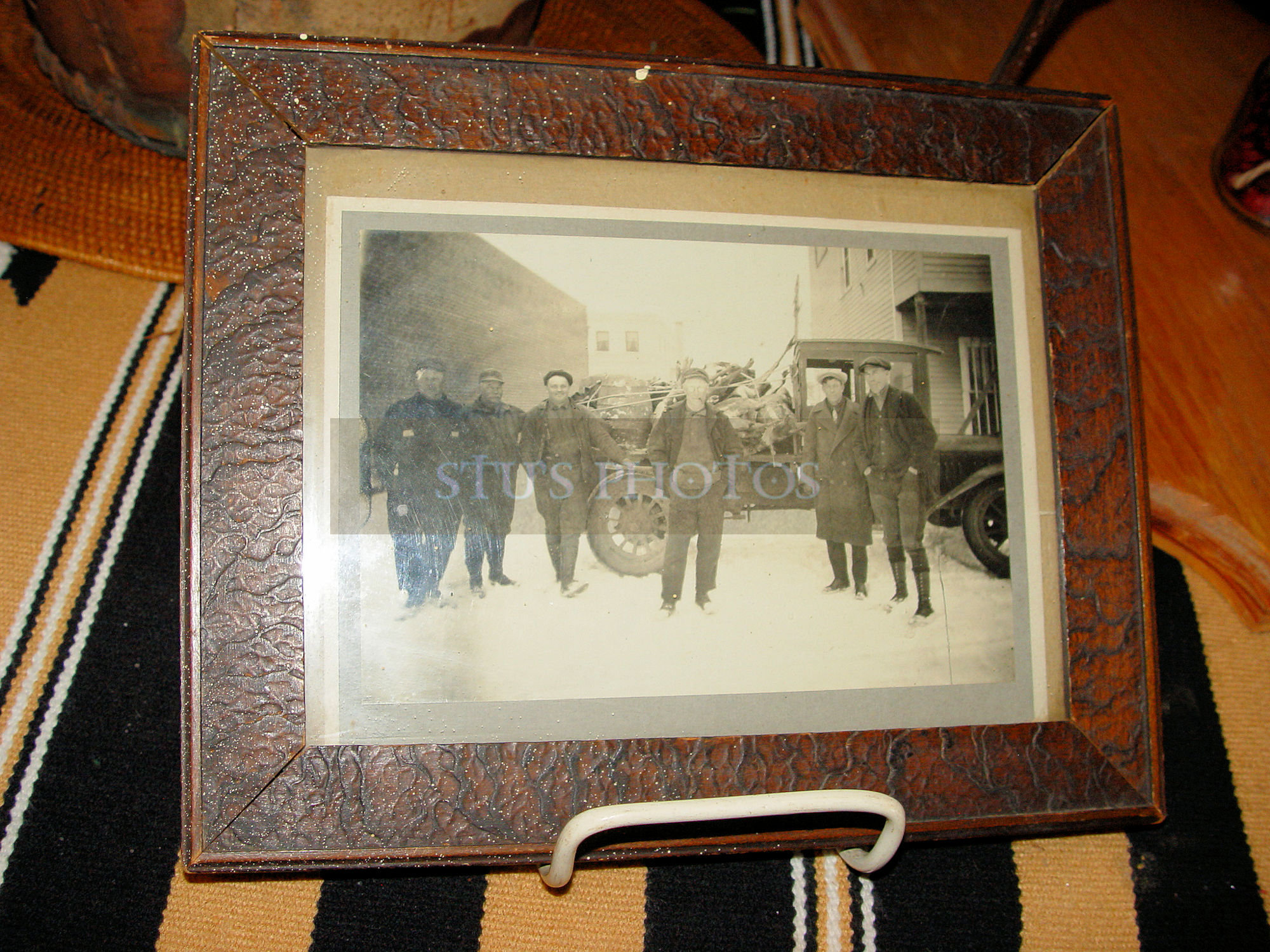 Original 1920s
                        Framed Photograph Hunters, Old Truck and Dead
                        Deer