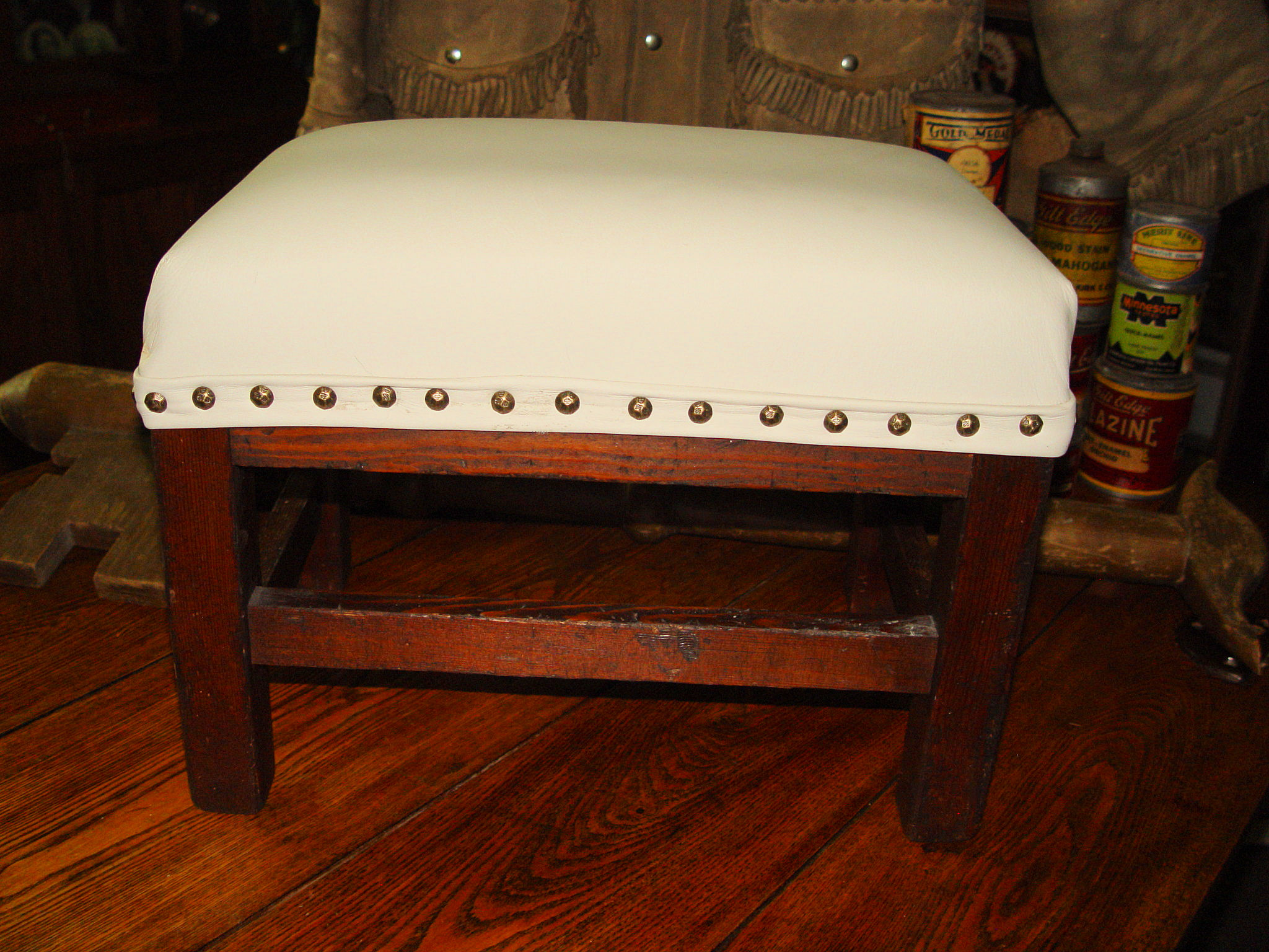 Antique Arts & Crafts,
                                        Mission Oak and Leather
                                        Upholstered Footstool