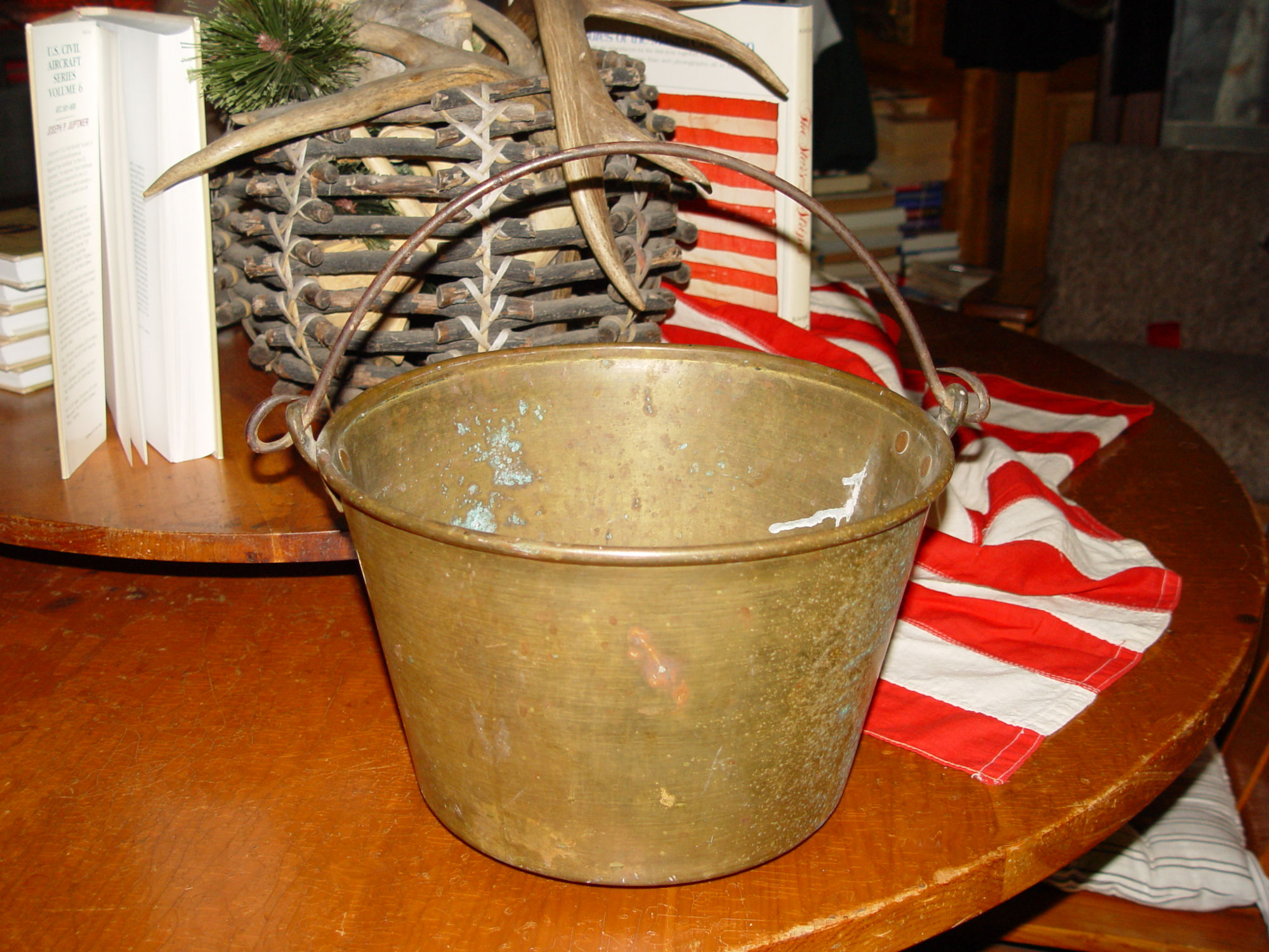 1851 Dated
                        Primitive Brass Pail by Hiram W Hayden,
                        Waterbury , CT