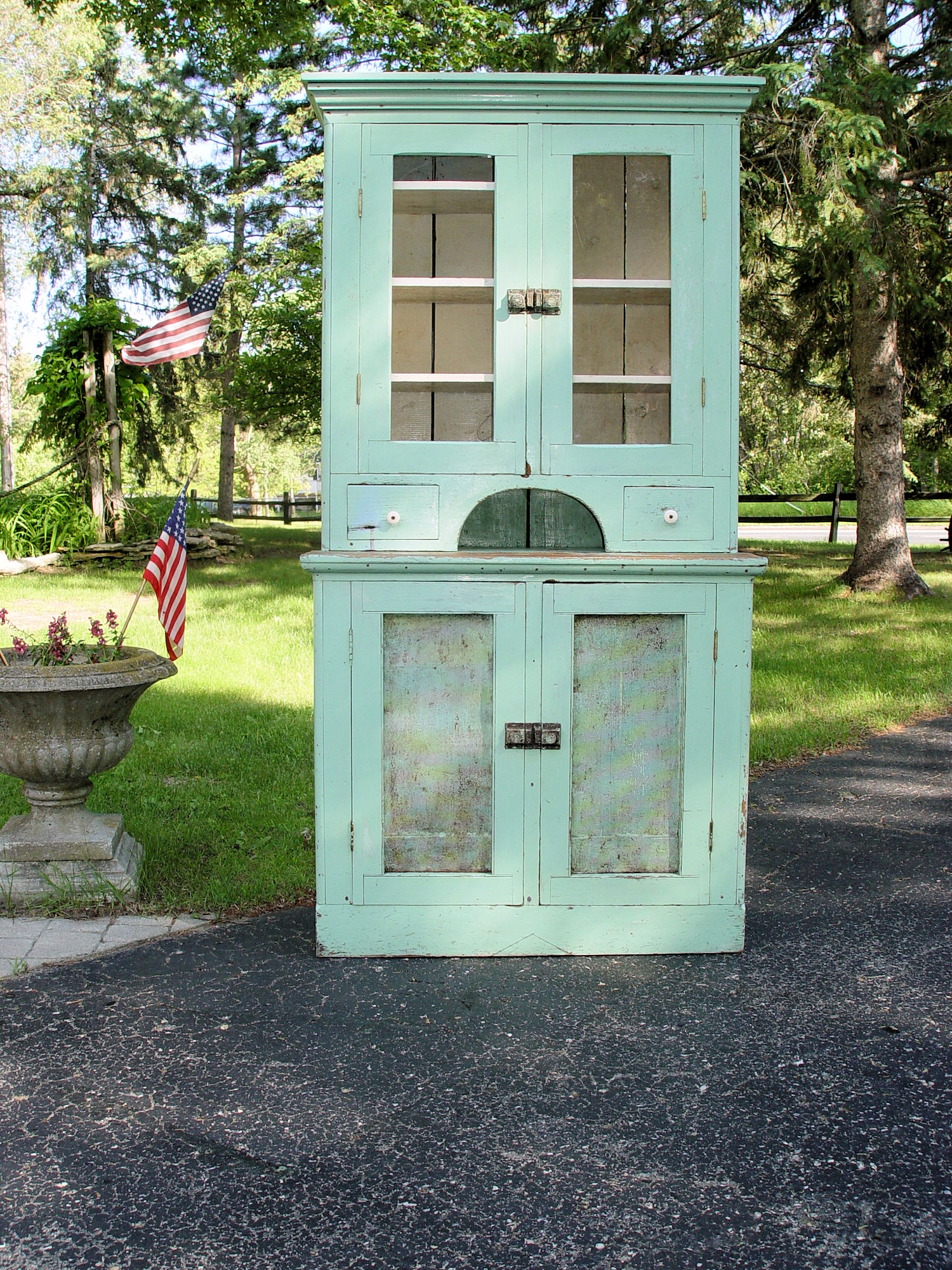 Original Mint Green Painted
                                        Pine Antique Kitchen Cupboard