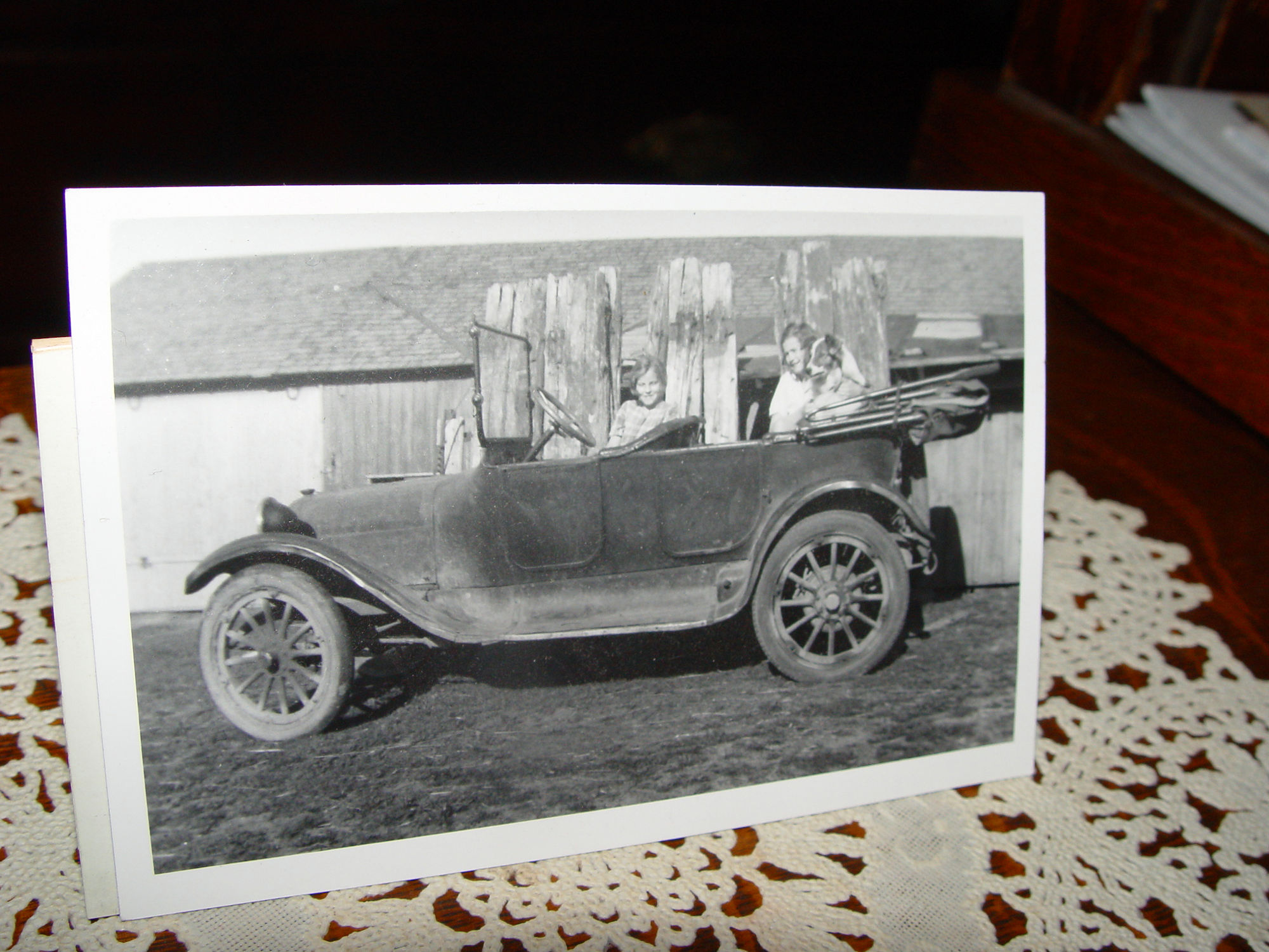 1925 Model A
                                                Touring Farm Girls &
                                                Family Dog RPPC