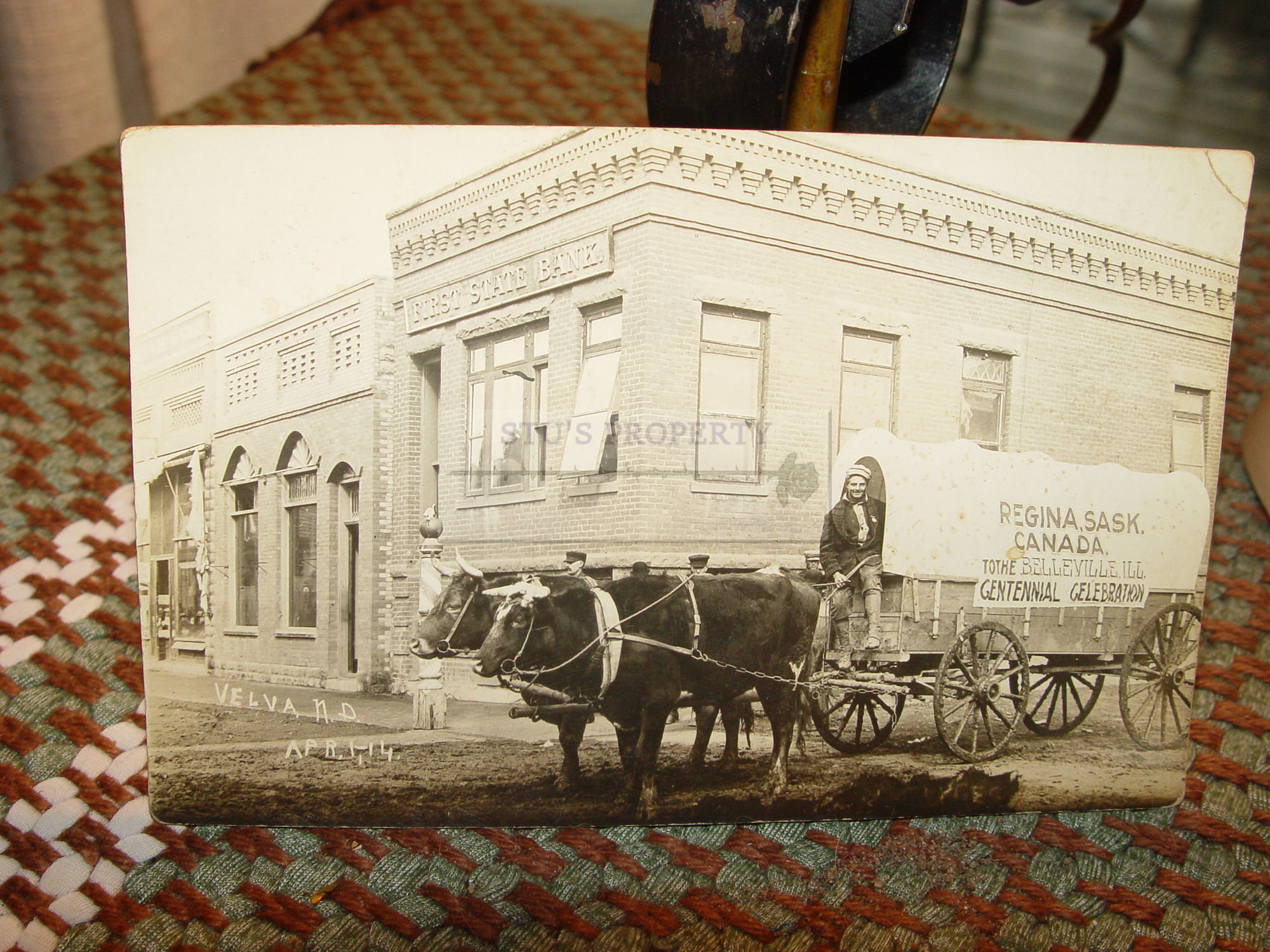 RPPC Regina SK
                                                Canada to Belleville ILL
                                                Oxen Cart in Velva ND
                                                Town Barber Pole
