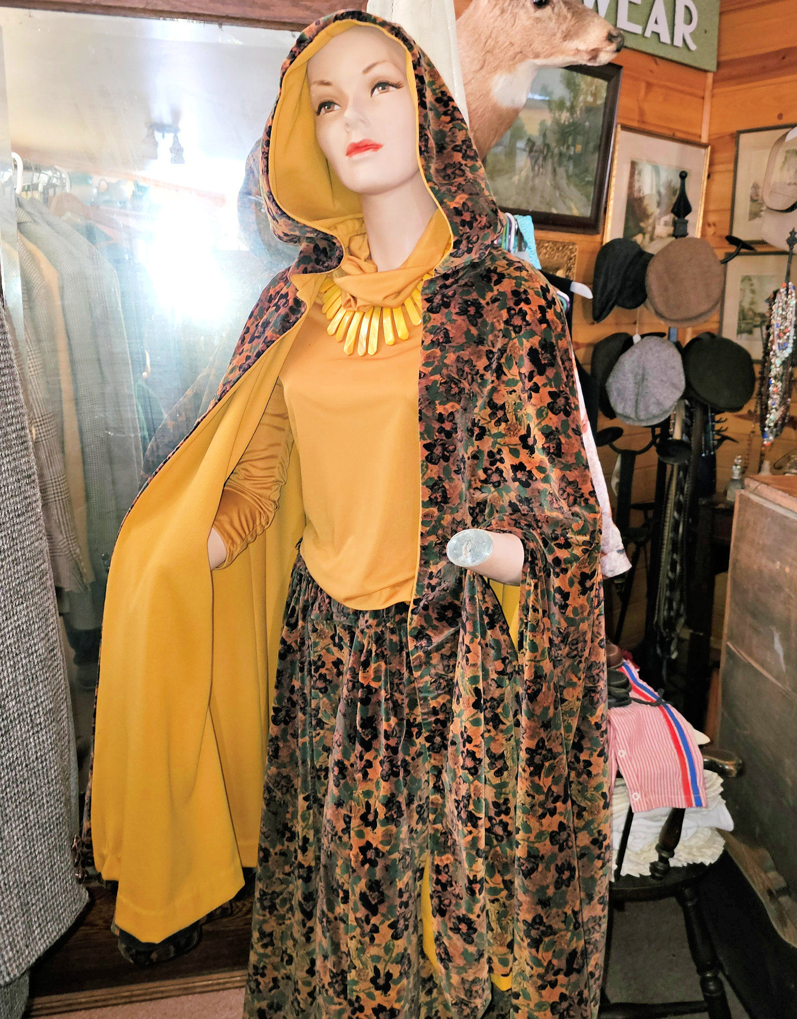 Velvet Vtg Autumn
                        Patterned Handmade Skirt / Hooded Cape Cloak
                        Ensemble