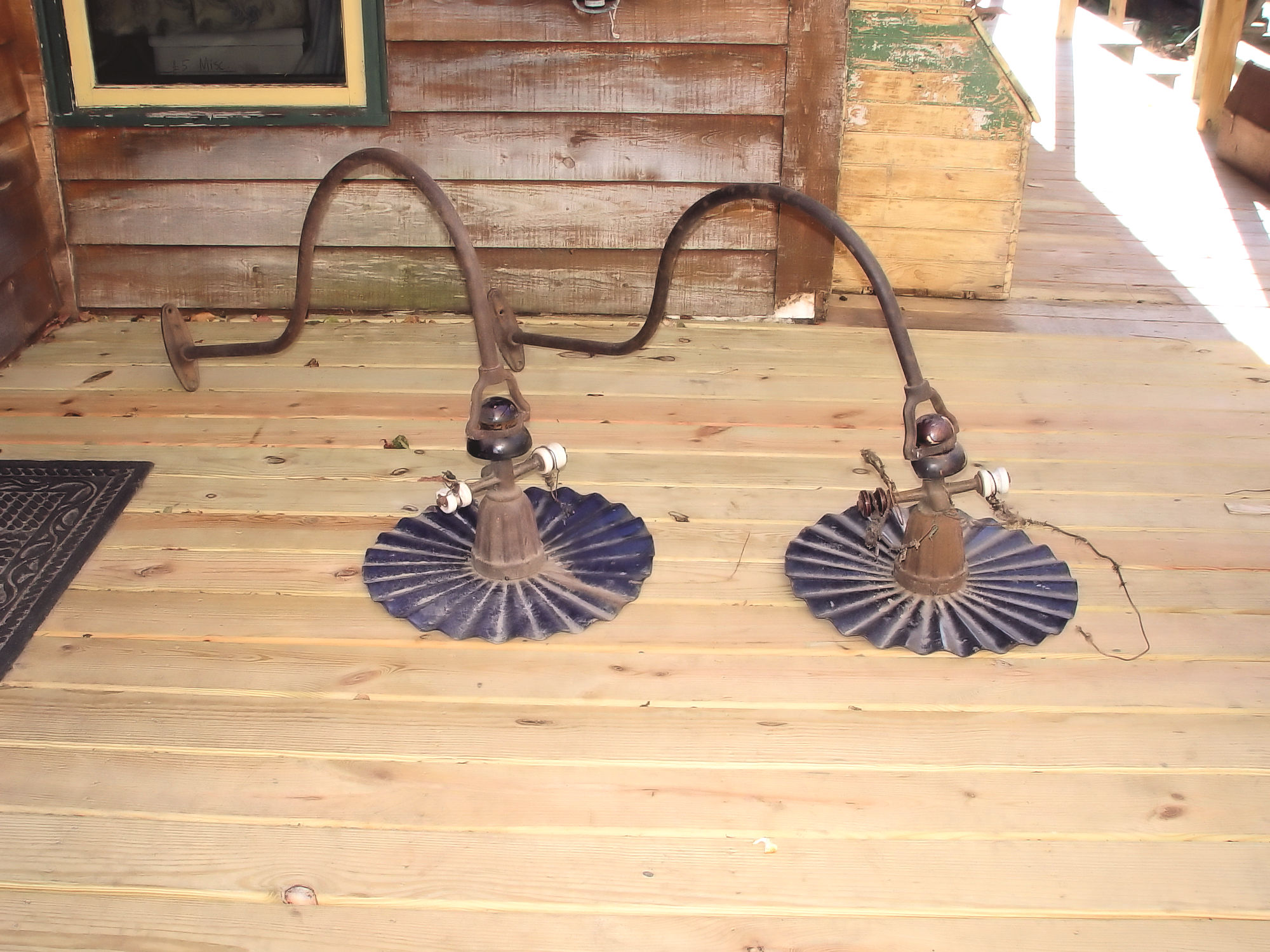 1910s - 20s
                        Radial Wave Blue / White Porcelain Bent Arm
                        Streetlights, Lamps