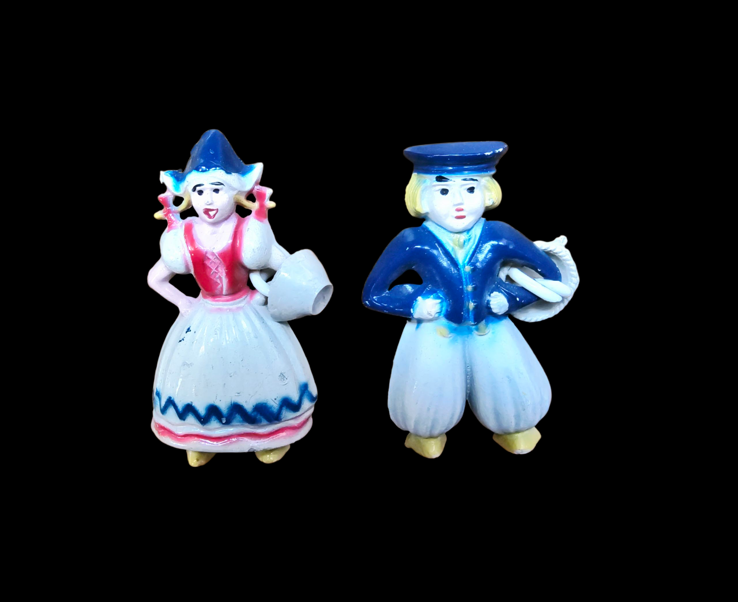 1930s Vintage
                        Celluloid Dutch Boy and Girl w/ Baskets Brooch
                        Set