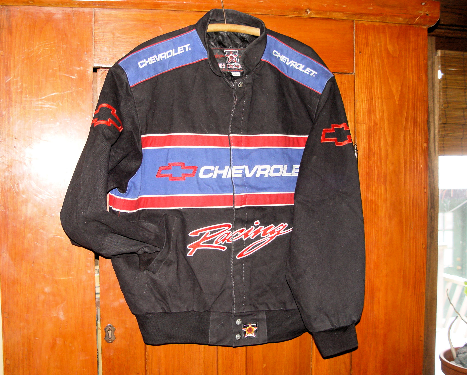 Vtg JH Chevrolet Racing
                        Jacket Mens L Black Red Embroidered NASCAR Chevy
                        90's