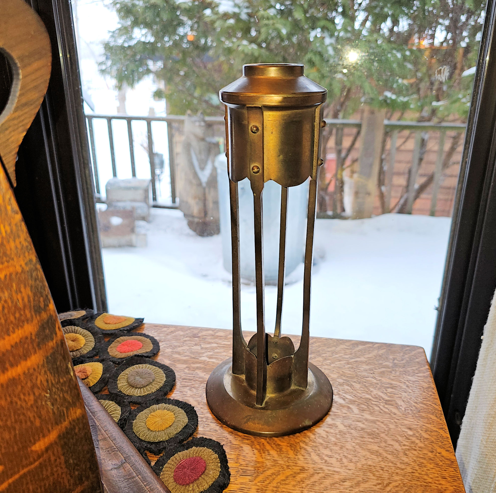 Antique Arts
                        and Craft Brass Miners Oil Lamp