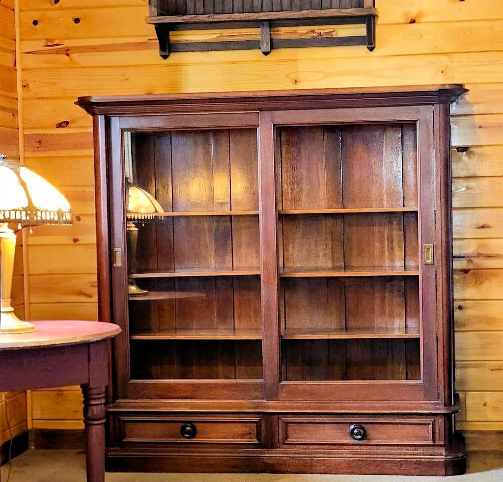 1880s Library or Parlor
Walnut Bookcase with Sliding
Glass Doors