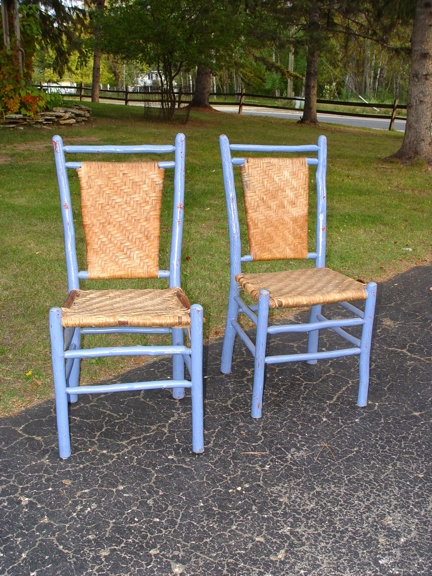 Martinsville Old
                        Hickory Side Chair Pair, Old Paint, Robins Egg
                        Blue