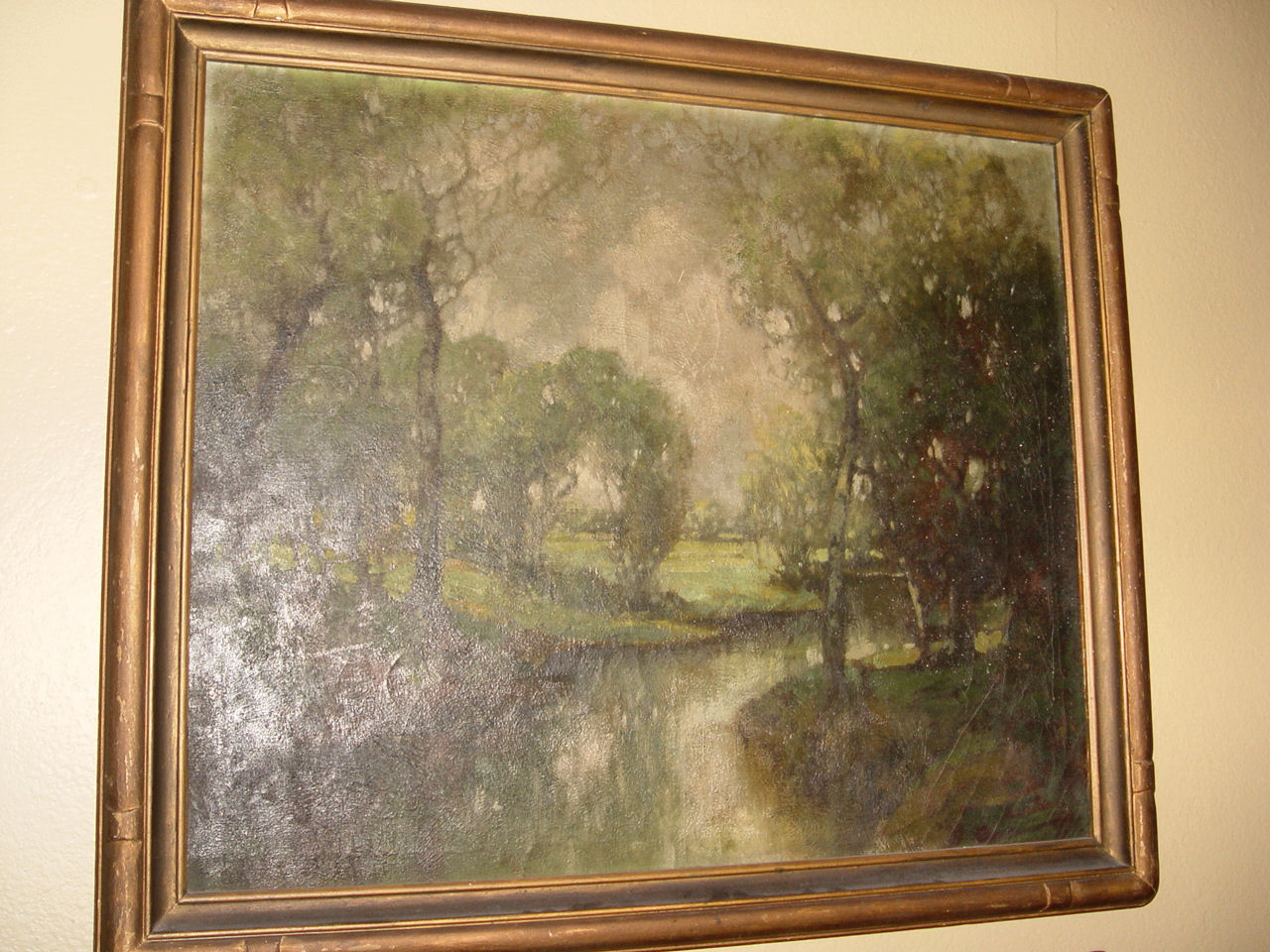 Antique Oil On Canvas,
                                        Forest Creek Landscape in
                                        Morning Light Painting