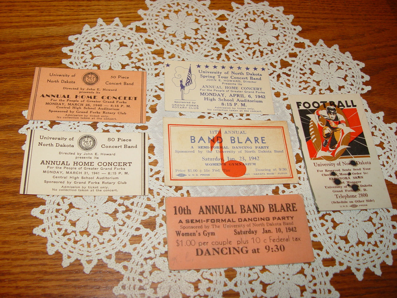 1940s UND University of North Dakota Band Concert,
                Dance Tickets, Football Schedule